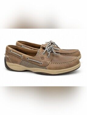 Sperry Top-Sider Men’s 2-Eye Boat Shoes Brown Leather Lace Up Casual Deck Shoes